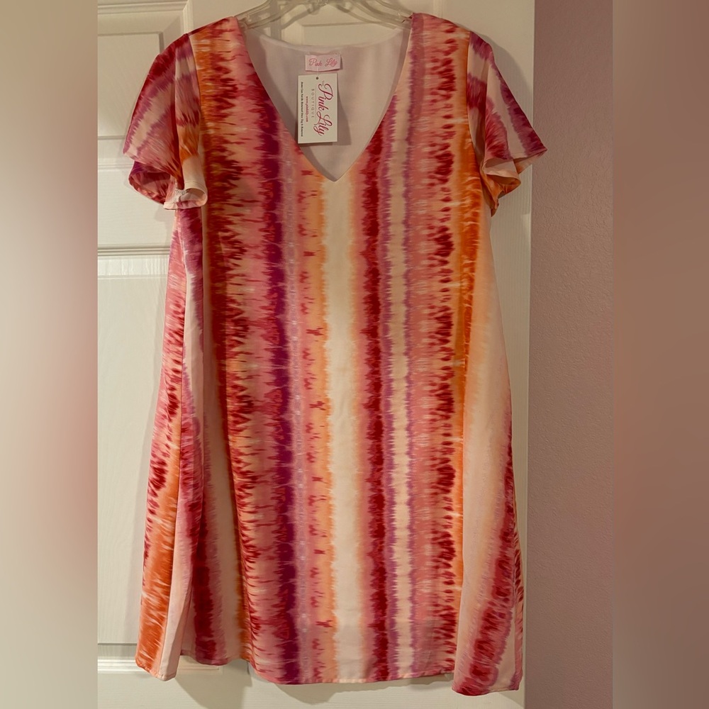 Pink Lily Boutique Dress - NWT - Size small Pink & Orange